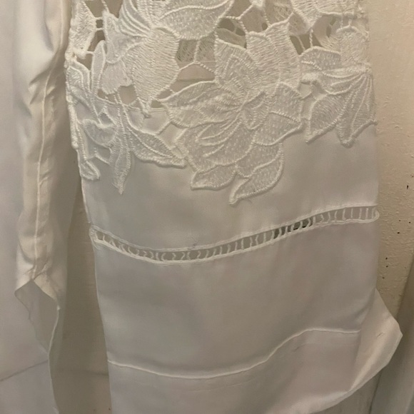 Calvin Klein  white button up white lace floral sleeves blouse - Picture 3 of 9